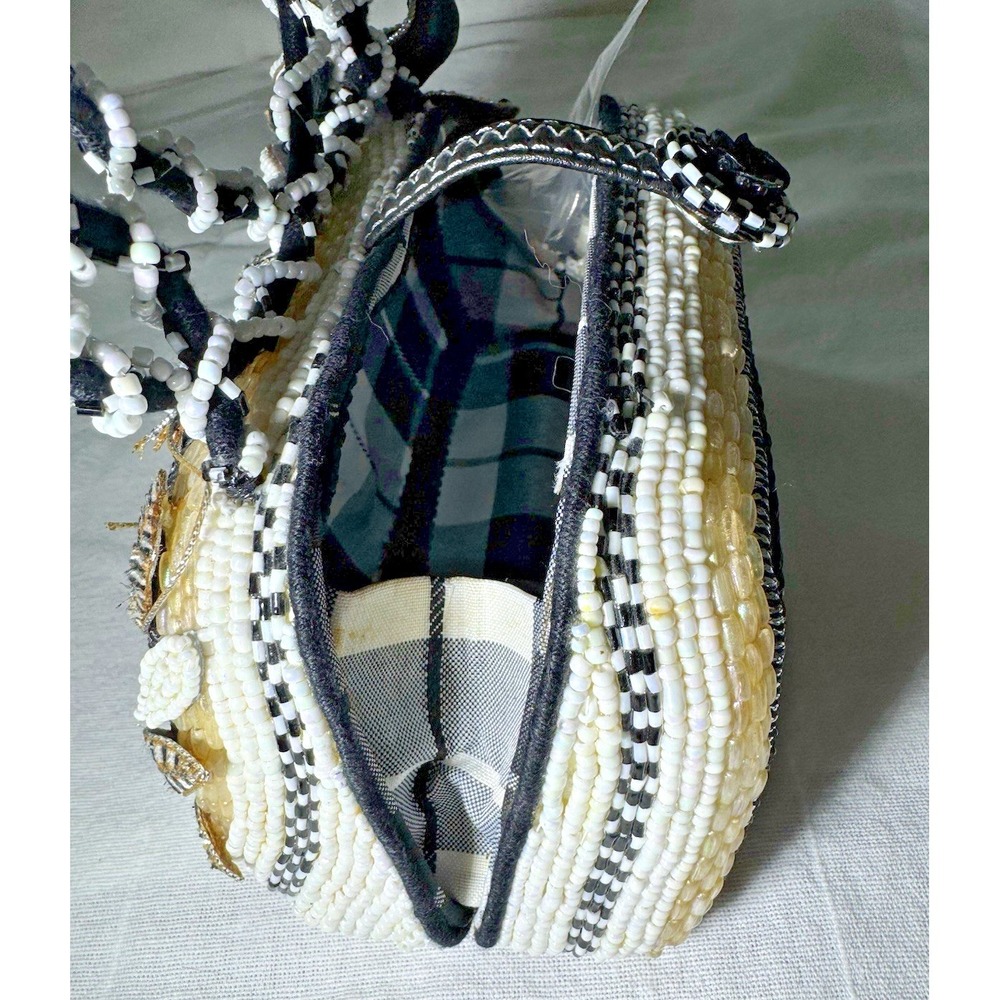 Vintage Mary Frances Beaded Mini Handbag Black White Floral Evening Purse Y2K - Picture 8 of 16
